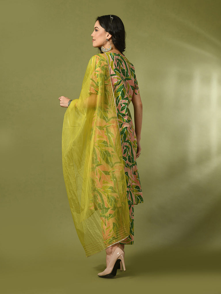 Women's  Multi Printed Cotton Straight Party Kurta Sets With Dupatta