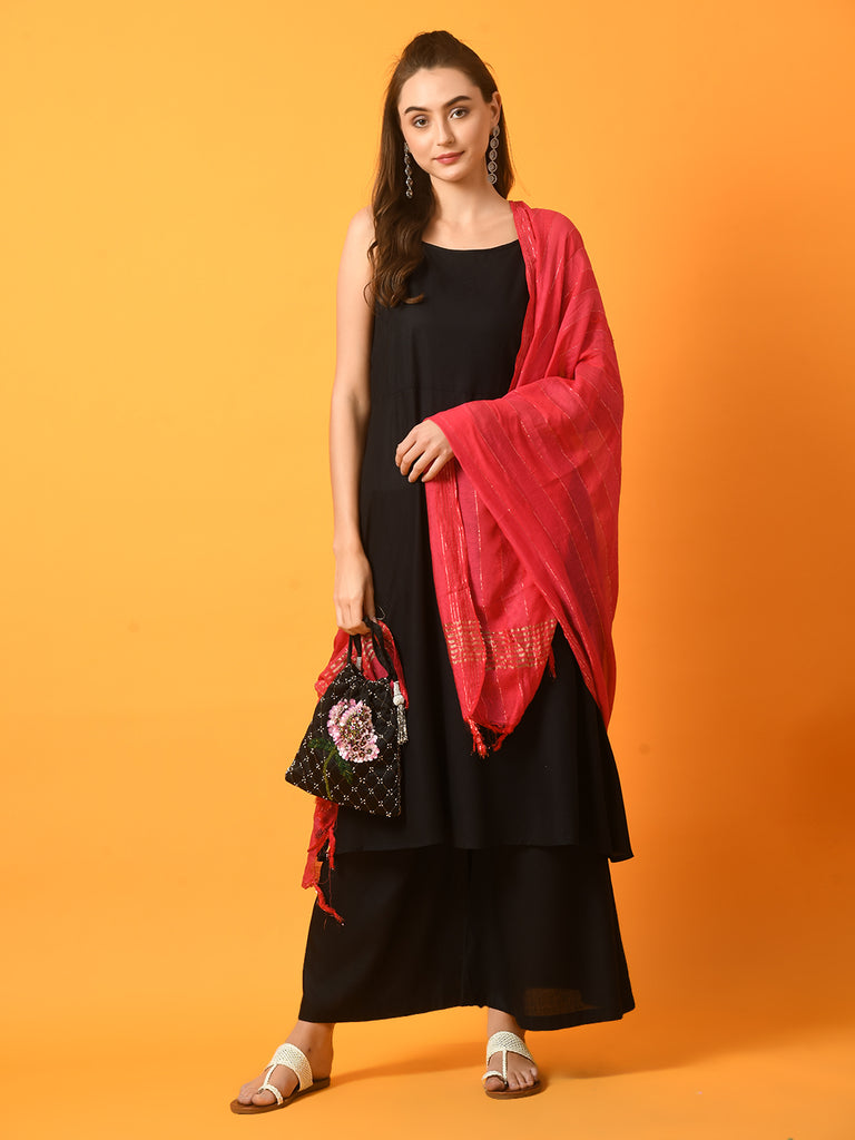 Women's  Black Solid Anarkali Party Kurta Sets With Dupatta