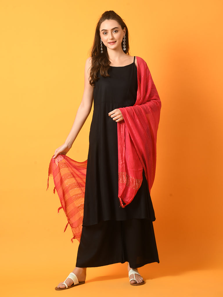 Women's  Black Solid Anarkali Party Kurta Sets With Dupatta