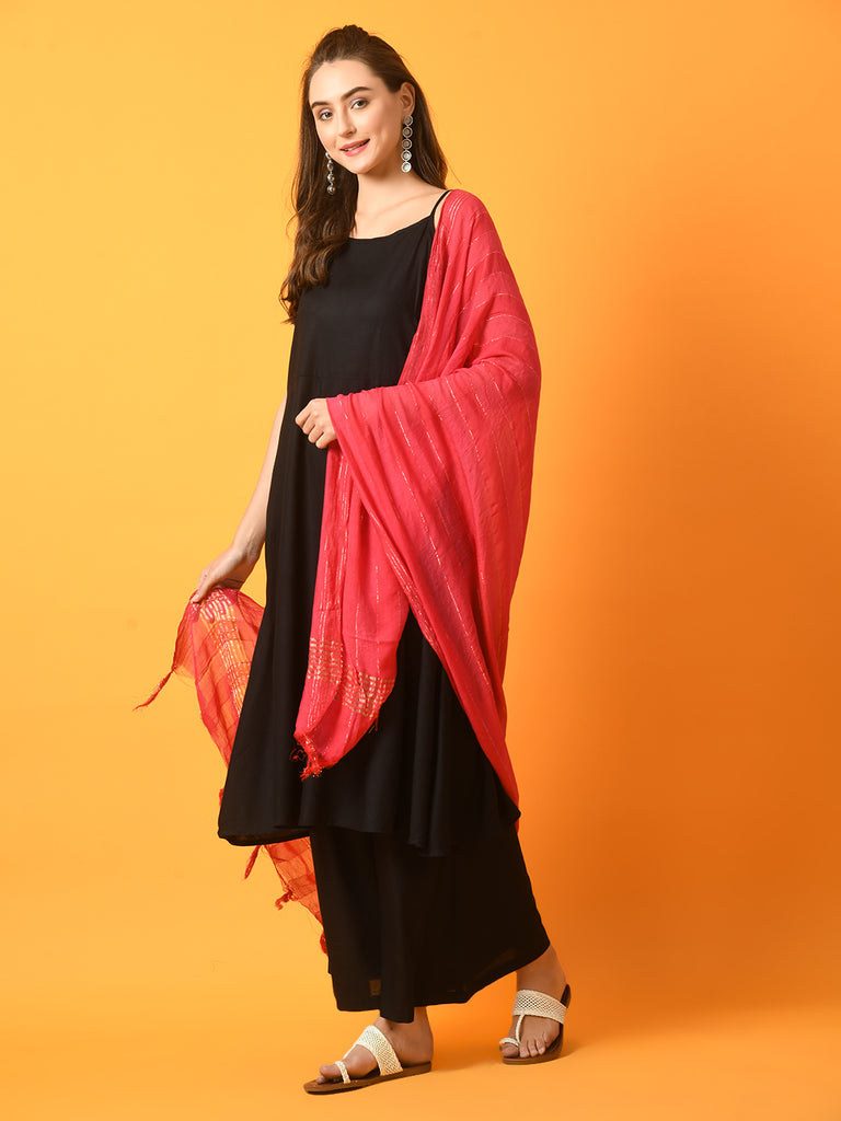 Women's  Black Solid Anarkali Party Kurta Sets With Dupatta