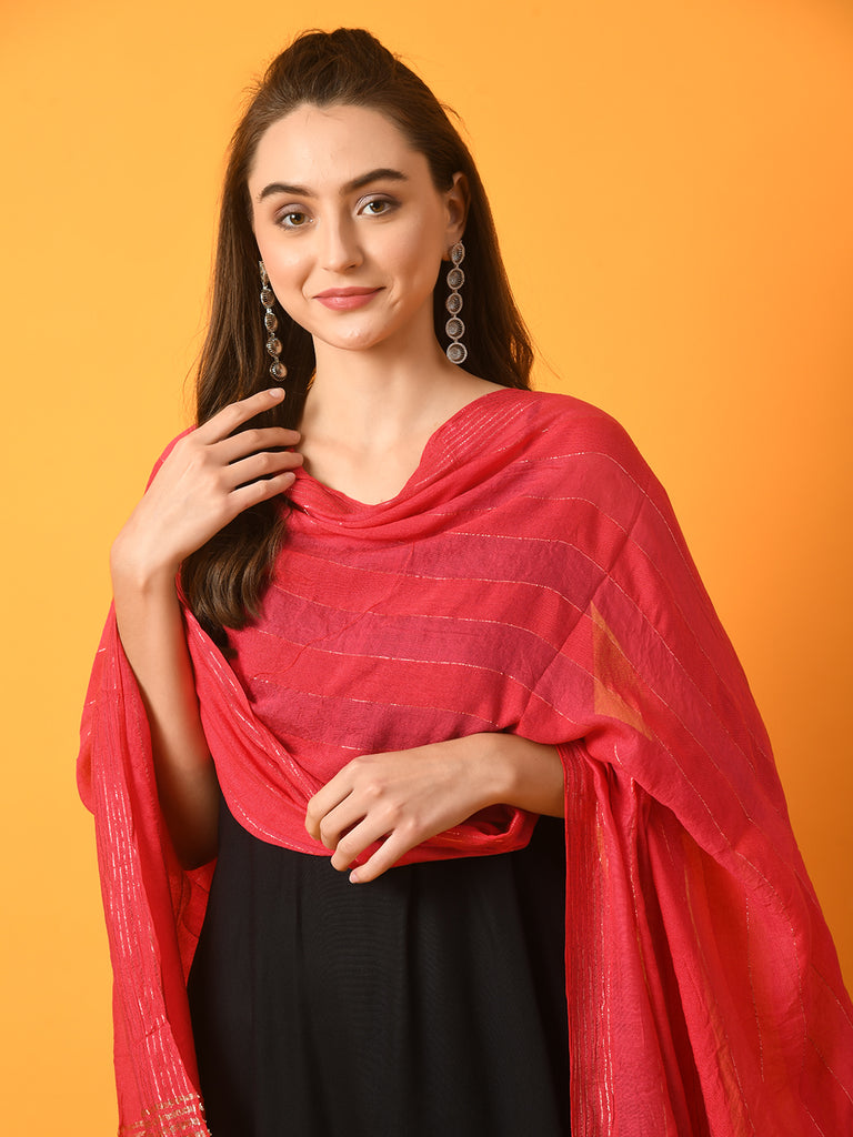 Women's  Black Solid Anarkali Party Kurta Sets With Dupatta