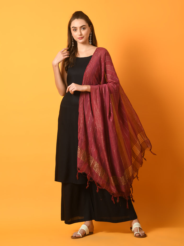 Women's  Black Solid Anarkali Party Kurta Sets With Dupatta