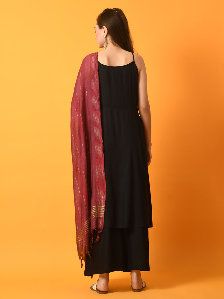 Women's  Black Solid Anarkali Party Kurta Sets With Dupatta