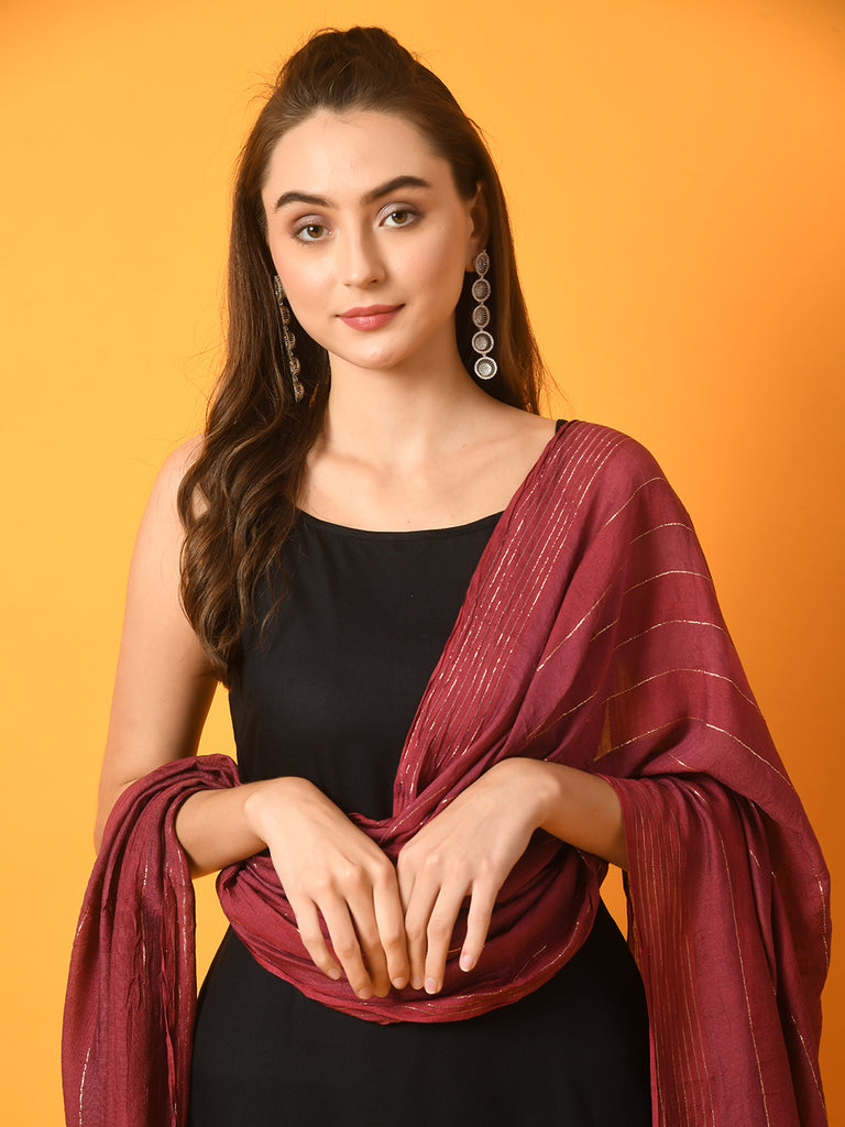 Women's  Black Solid Anarkali Party Kurta Sets With Dupatta