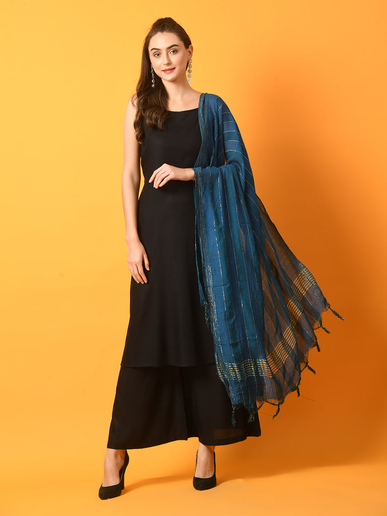 Women's  Black Solid Anarkali Party Kurta Sets With Dupatta