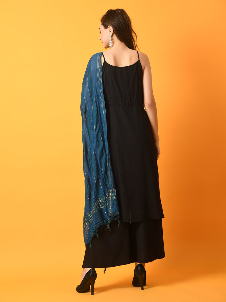 Women's  Black Solid Anarkali Party Kurta Sets With Dupatta