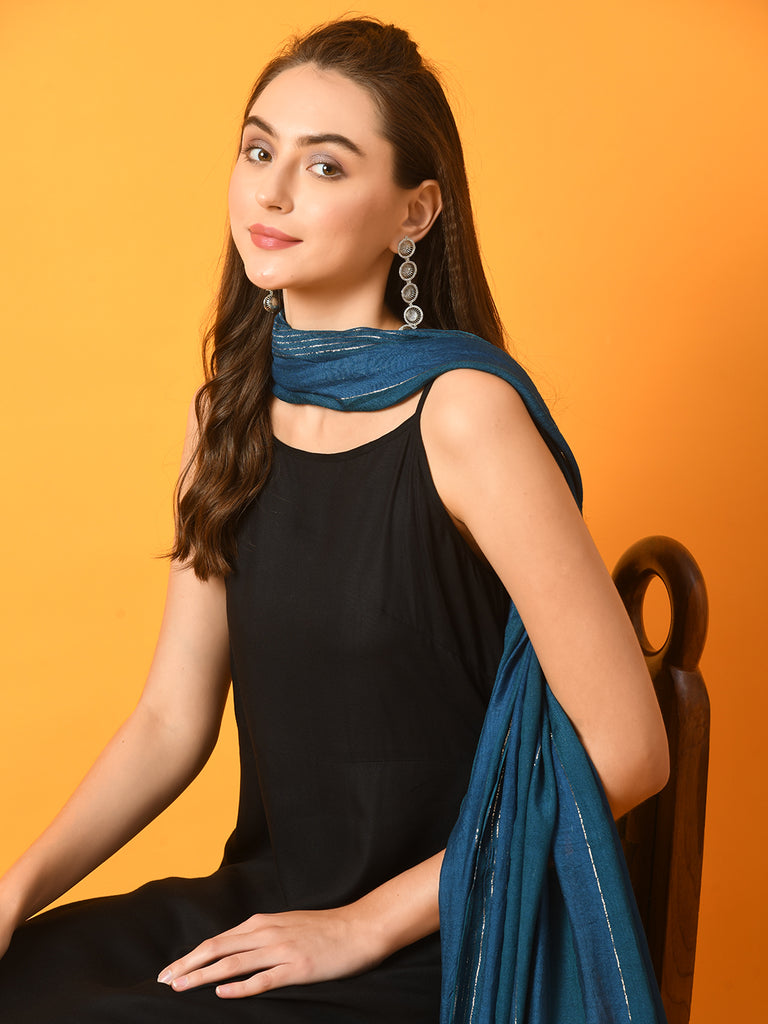 Women's  Black Solid Anarkali Party Kurta Sets With Dupatta
