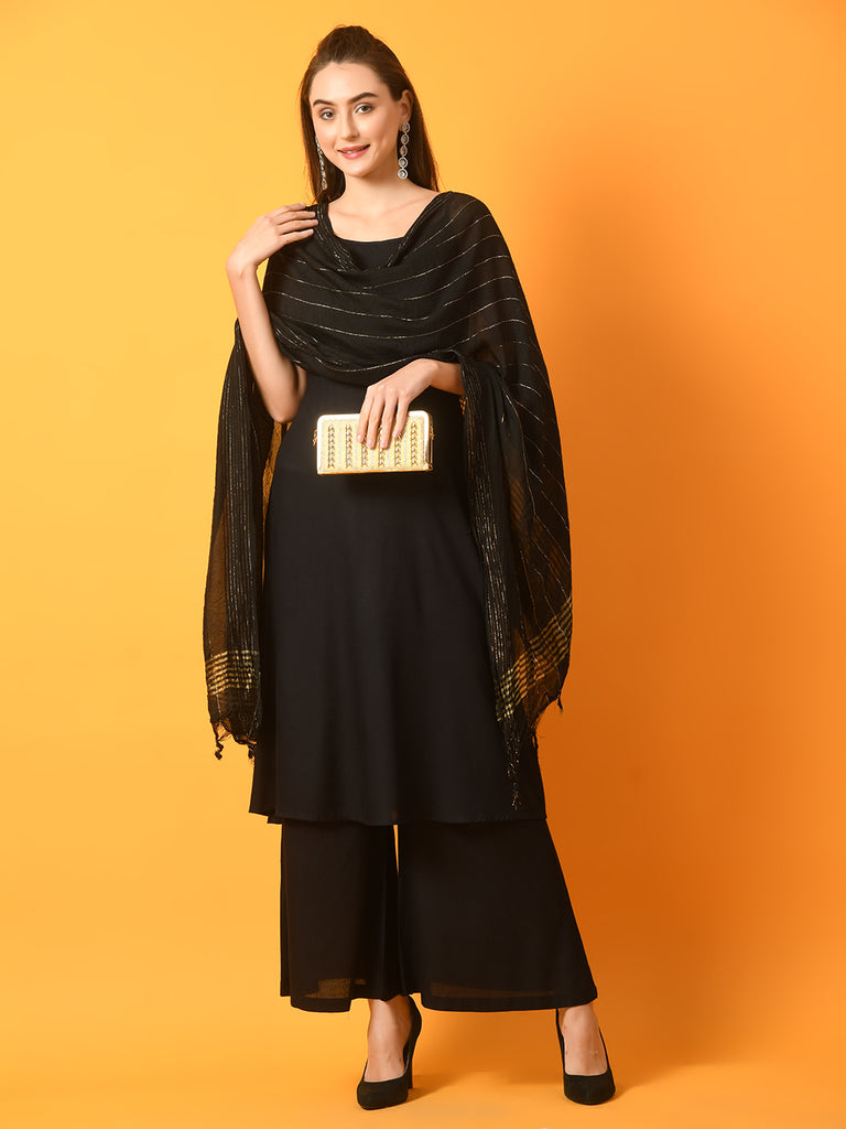Women's  Black Solid Anarkali Party Kurta Sets With Dupatta