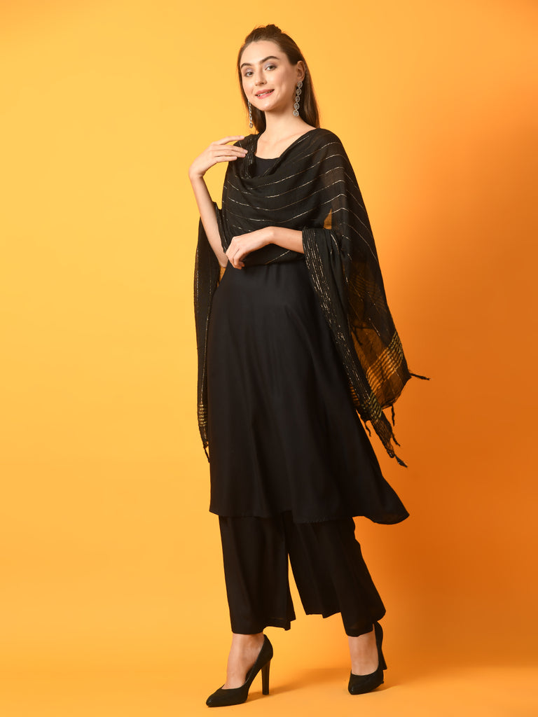 Women's  Black Solid Anarkali Party Kurta Sets With Dupatta