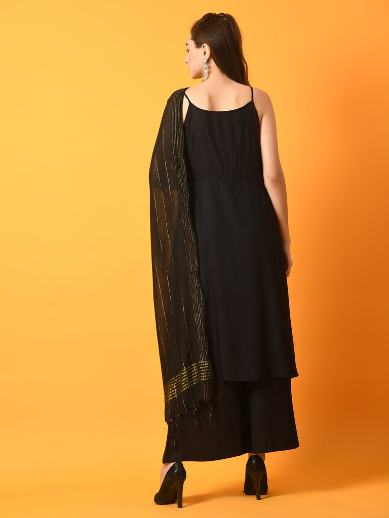 Women's  Black Solid Anarkali Party Kurta Sets With Dupatta