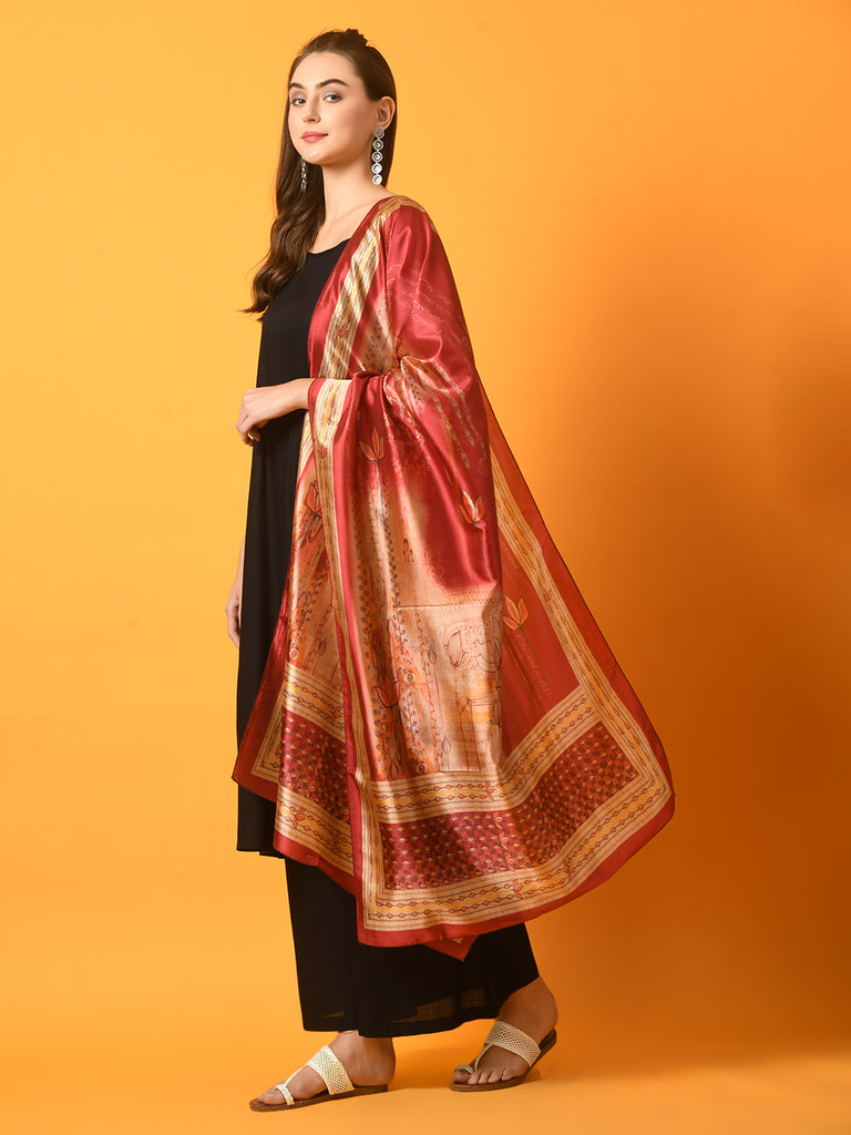 Women's  Black Solid Anarkali Party Kurta Sets With Printed Dupatta