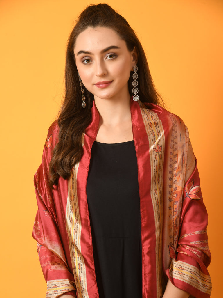 Women's  Black Solid Anarkali Party Kurta Sets With Printed Dupatta