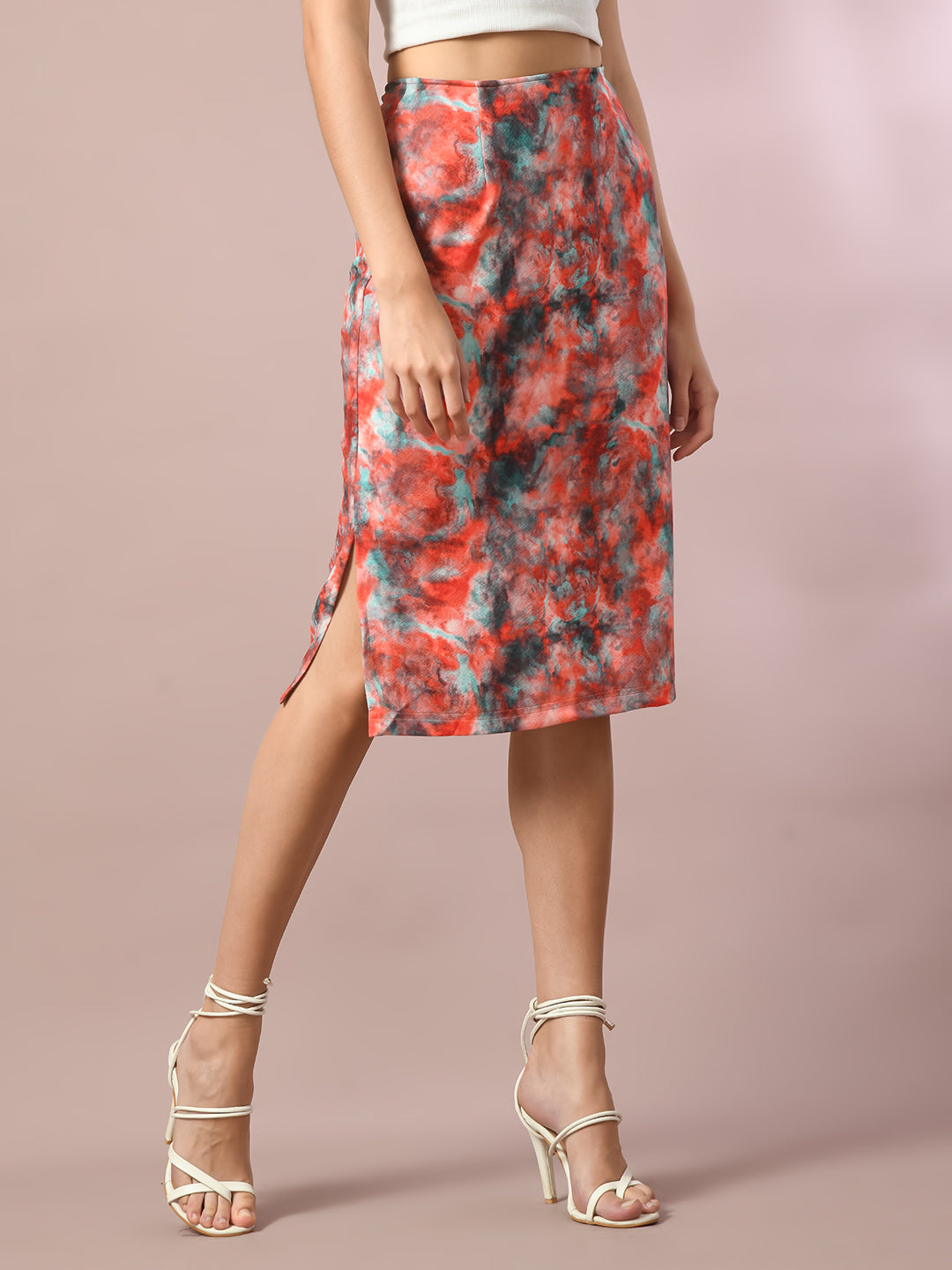 Women's  Multi Printed Knee Length Party Embellished Skirts   - Myshka