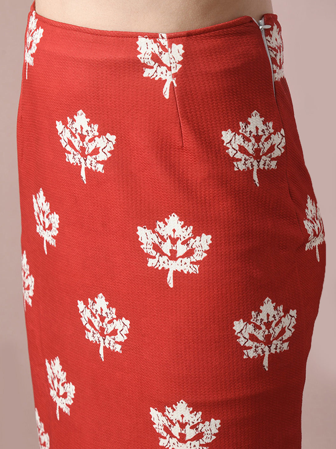 Women's  Rust Printed Knee Length Party Embellished Skirts   - Myshka