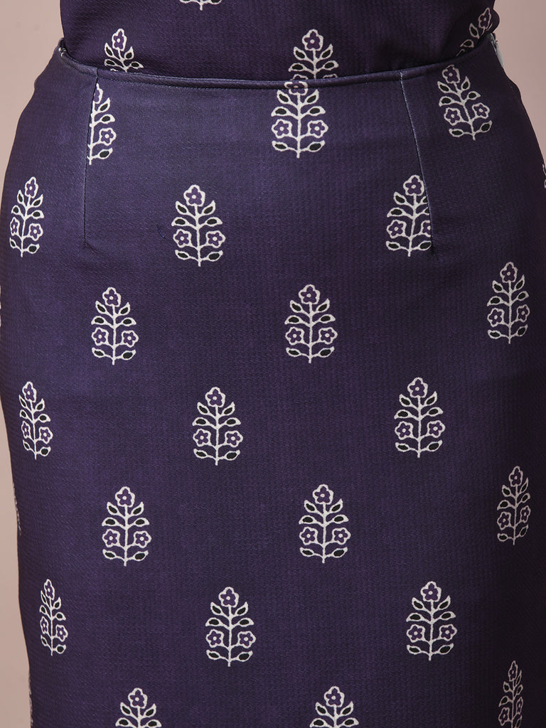 Women's  Navy Blue Printed Knee Length Party Embellished Skirts