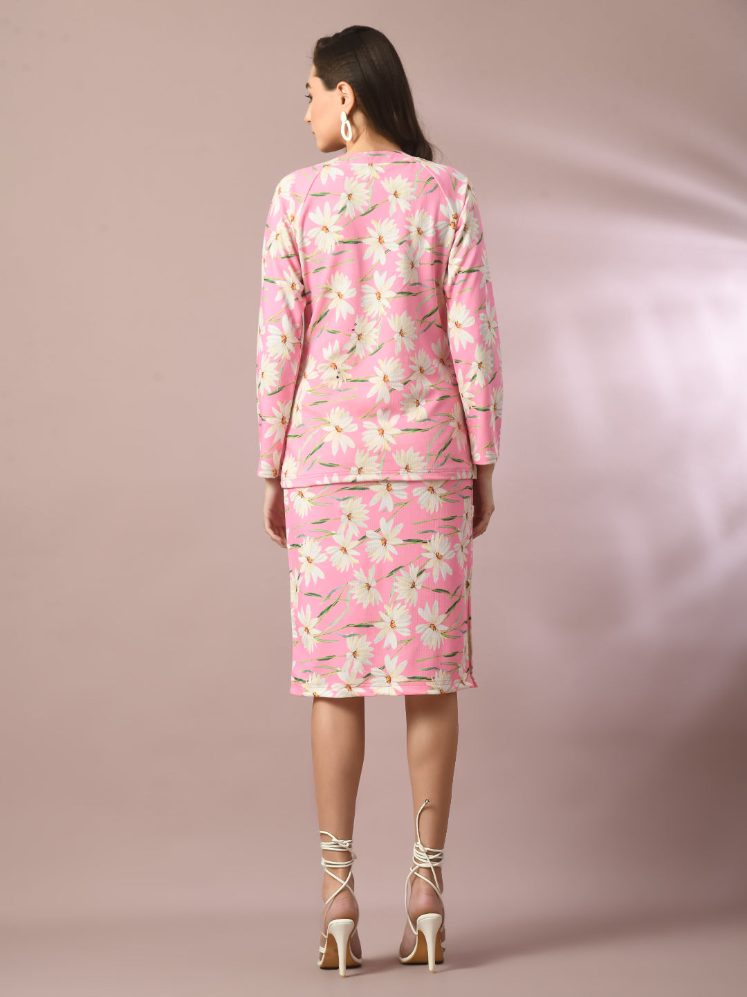 Women's  Pink Printed Knee Length Party Embellished Skirts   - Myshka