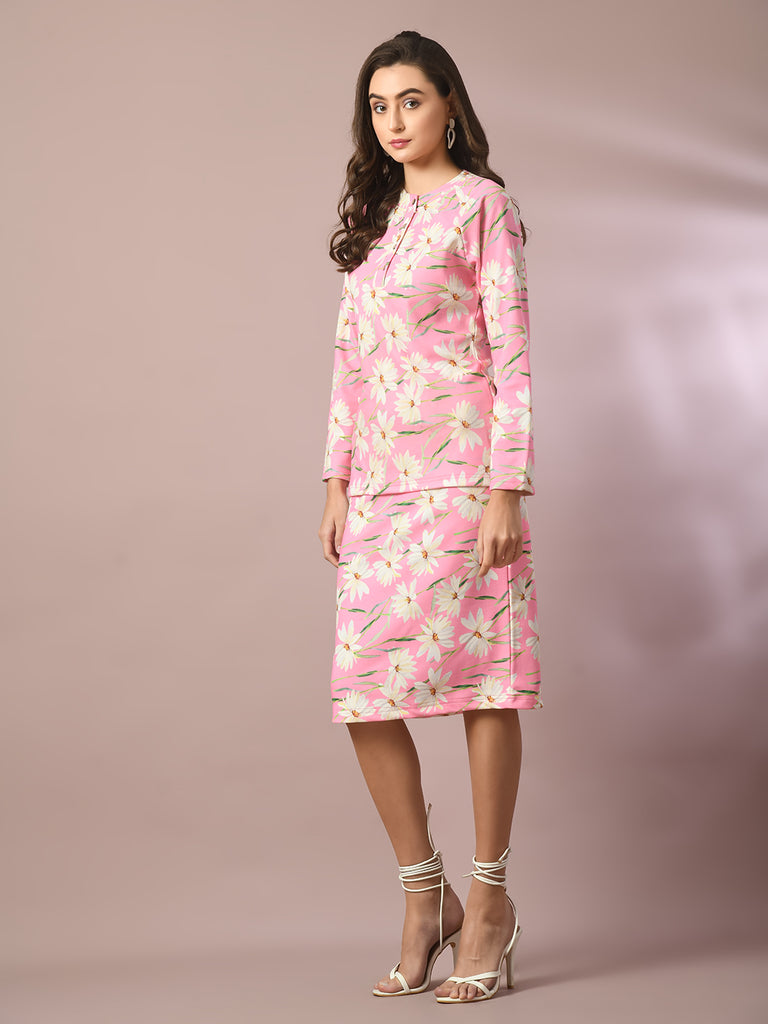 Women's  Pink Printed Knee Length Party Embellished Skirts