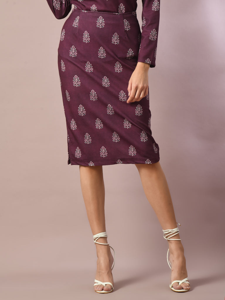 Women's  Violet Printed Knee Length Party Embellished Skirts