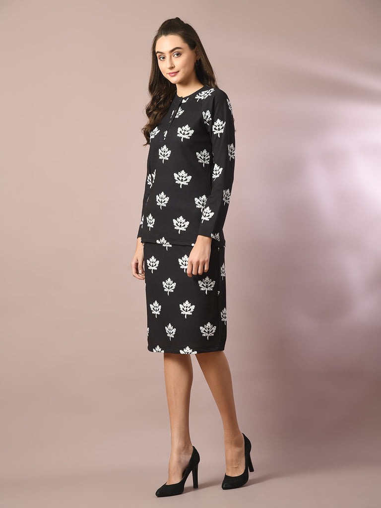 Women's  Black Printed Knee Length Party Embellished Skirts