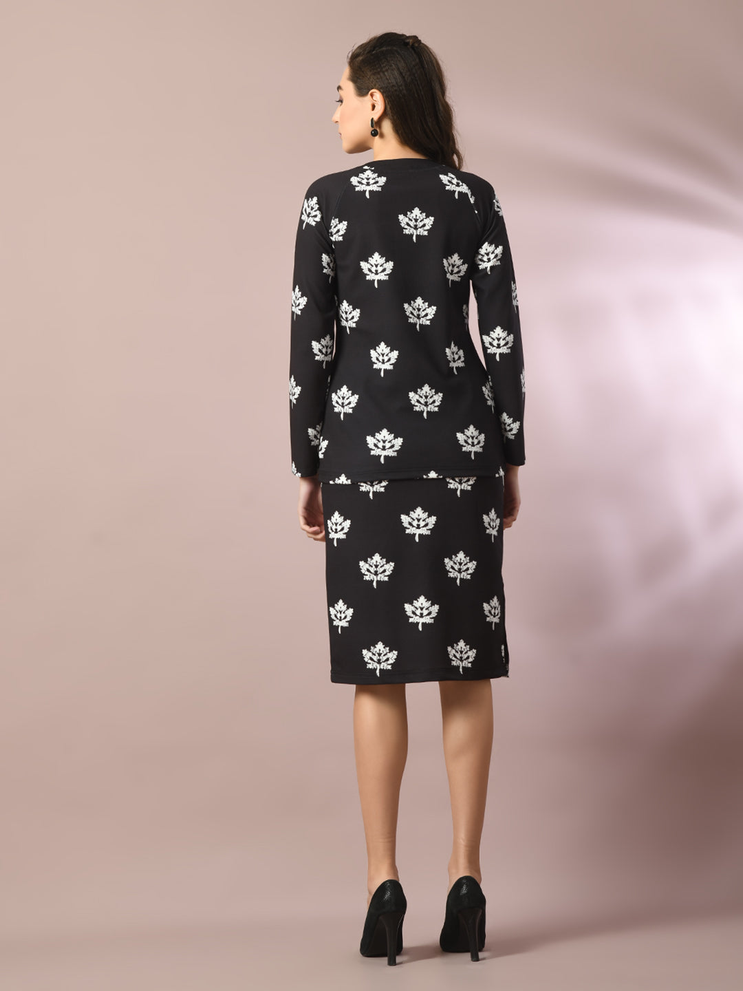 Women's  Black Printed Knee Length Party Embellished Skirts   - Myshka