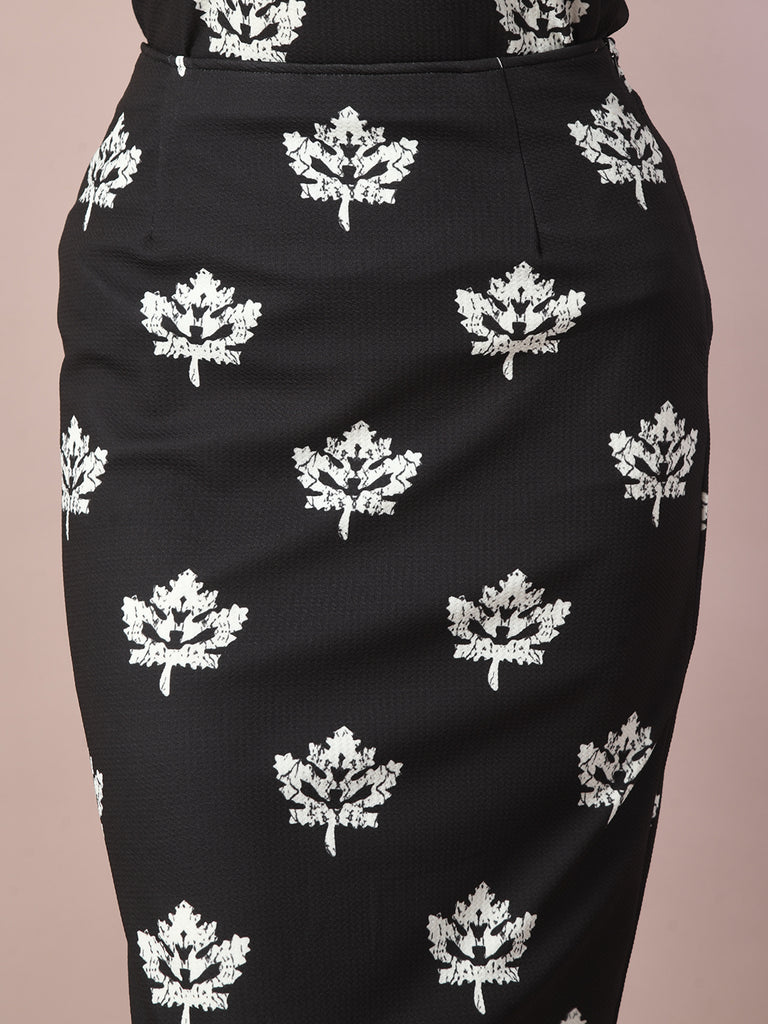 Women's  Black Printed Knee Length Party Embellished Skirts