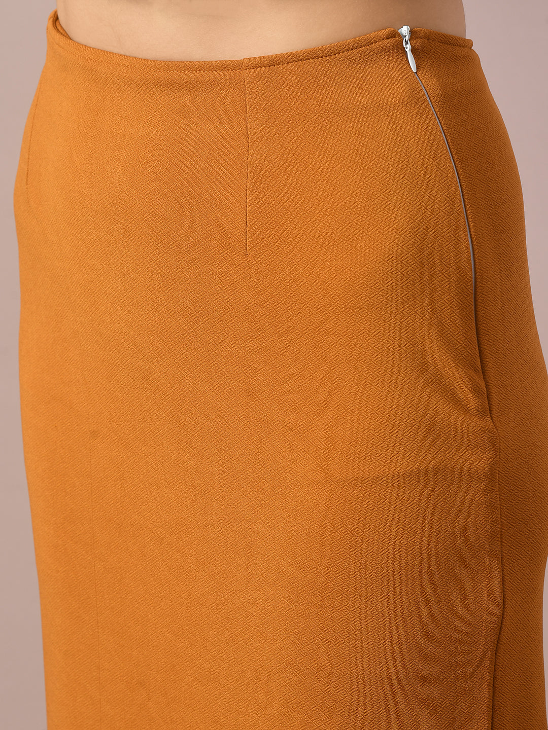 Women's  Mustard Solid Knee Length Party Embellished Skirts   - Myshka