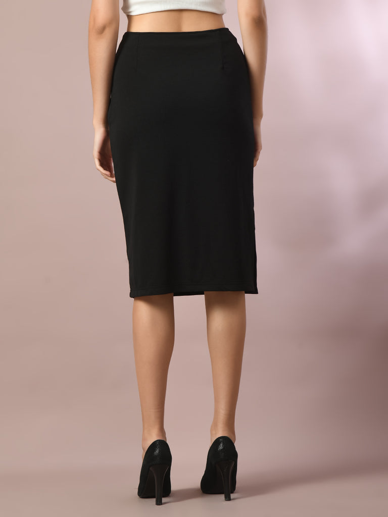 Women's  Black Solid Knee Length Party Embellished Skirts