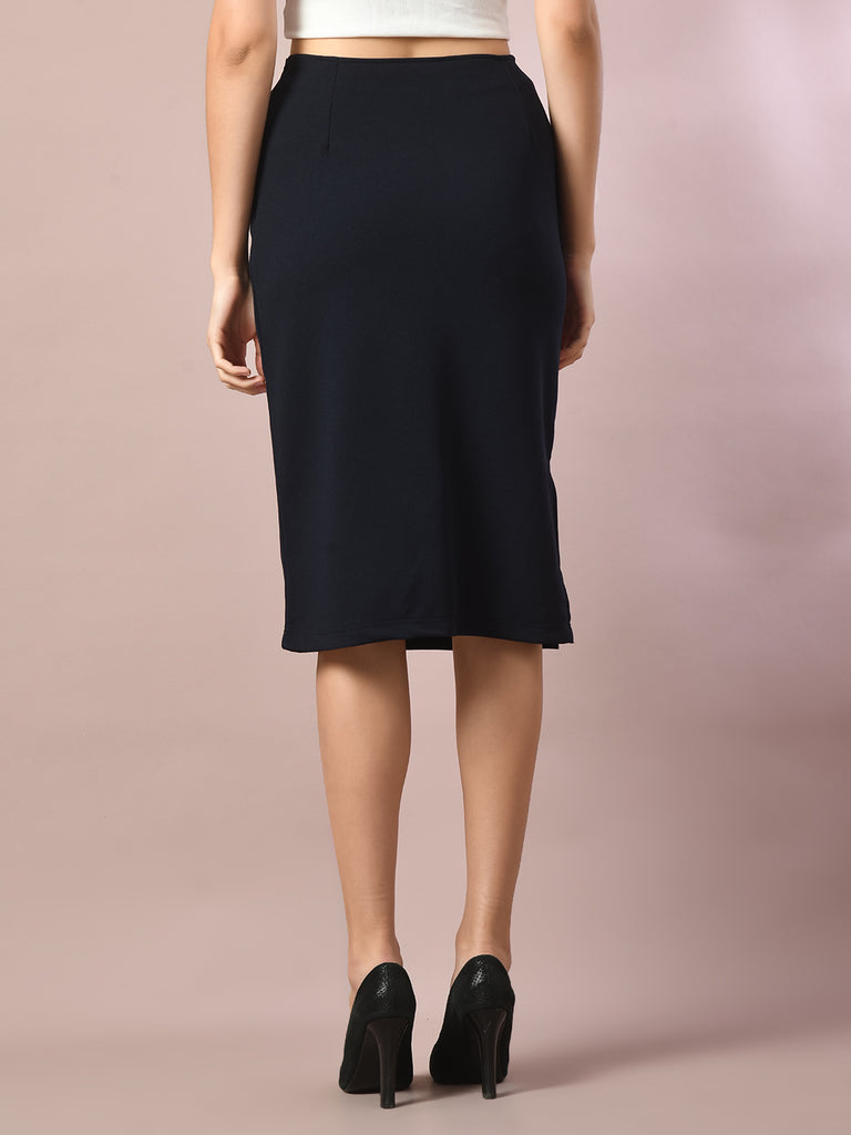 Women's  Blue Solid Knee Length Party Embellished Skirts