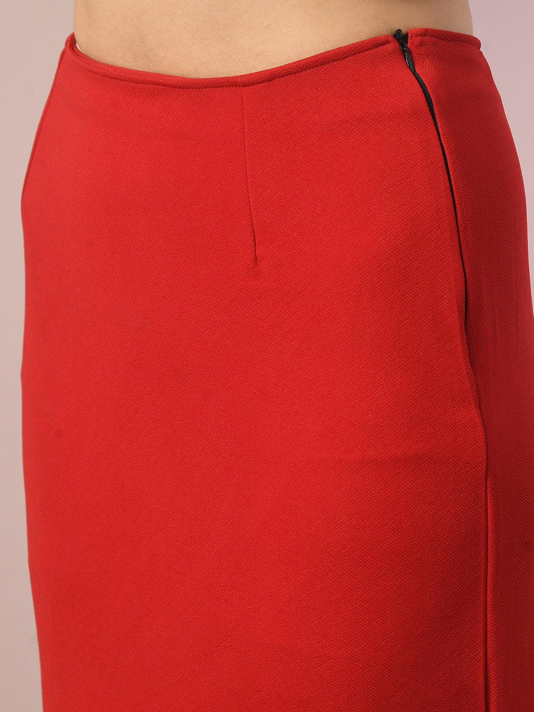 Women's  Red Solid Knee Length Party Embellished Skirts   - Myshka