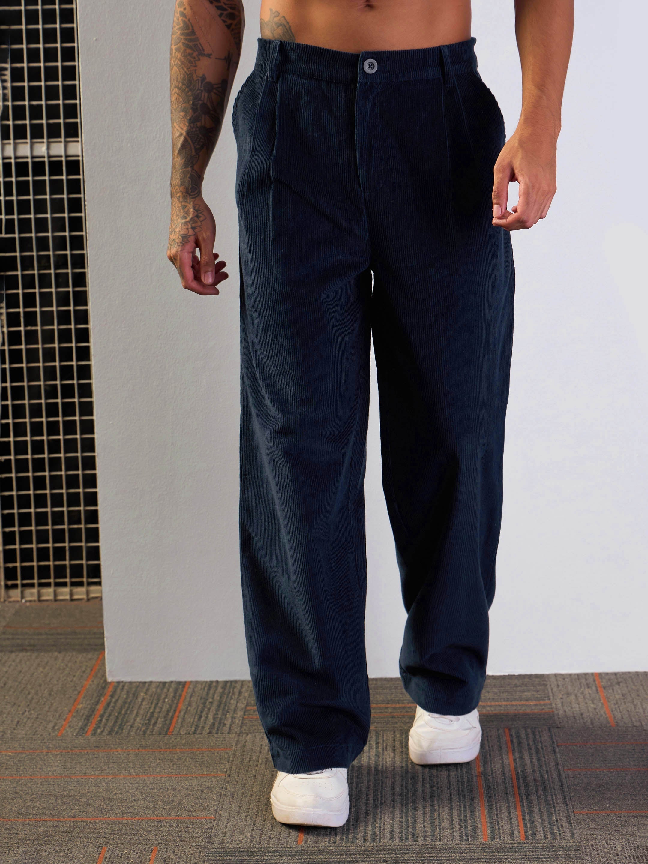 Men's Navy Blue Solid Pant - Mascln Sassafras