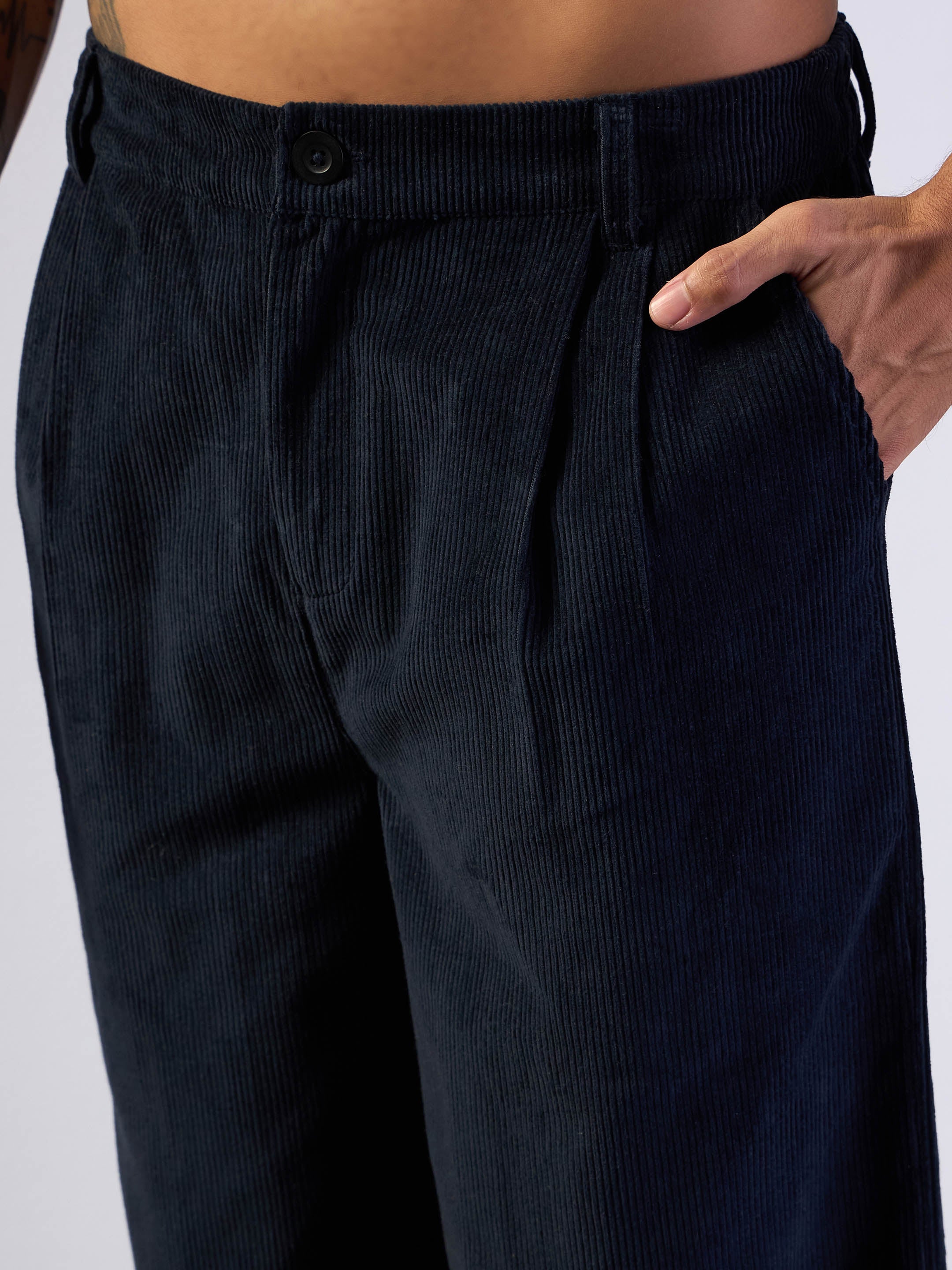 Men's Navy Blue Solid Pant - Mascln Sassafras