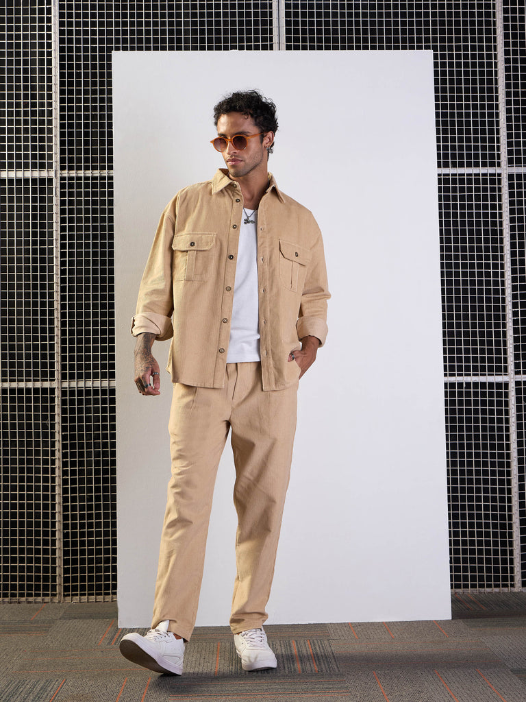 Men's Beige Solid Pant