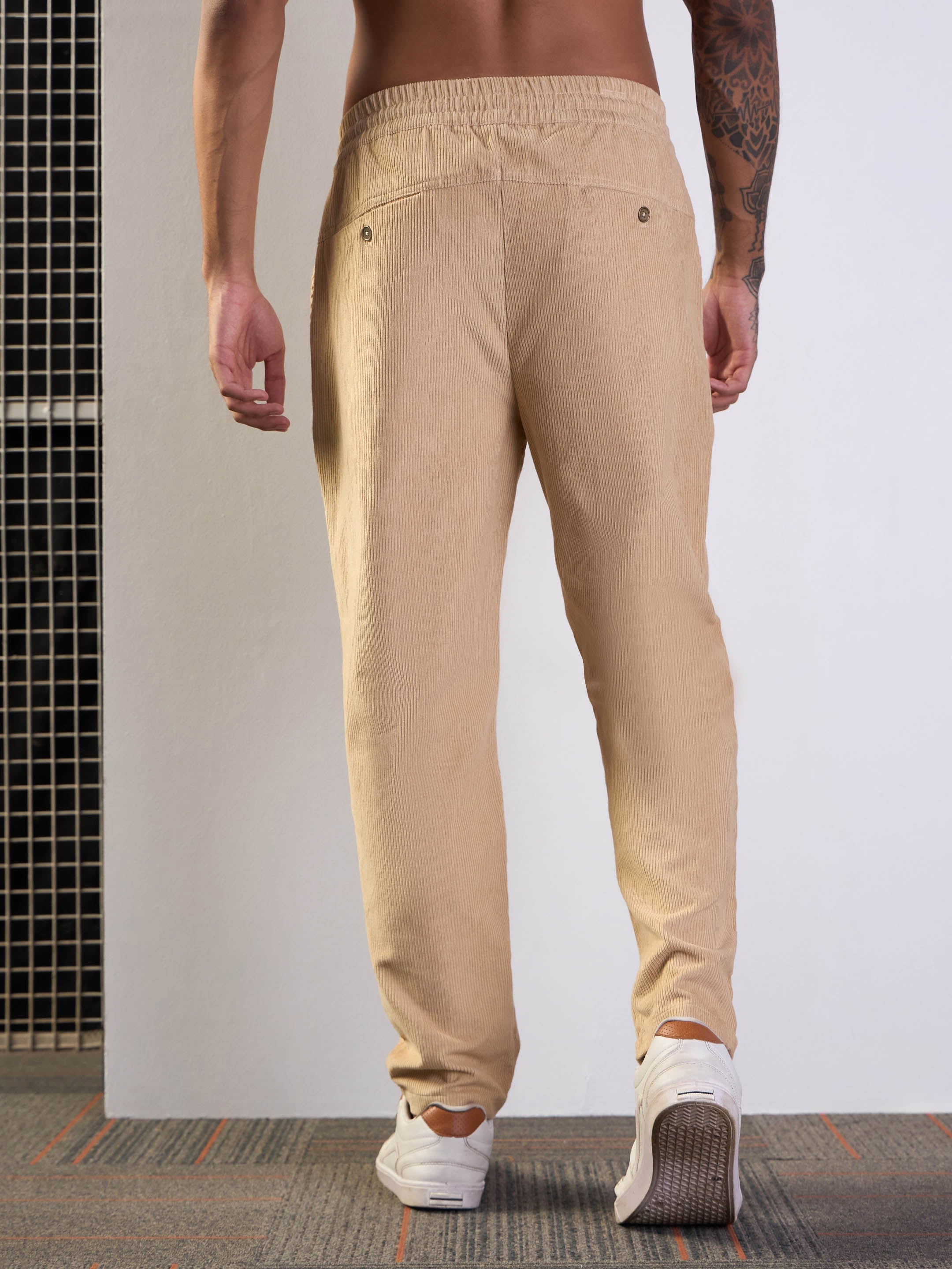 Men's Beige Solid Pant - Mascln Sassafras