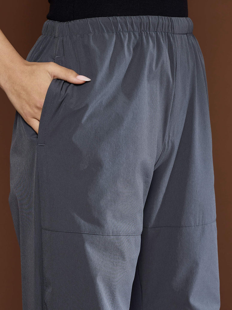 Women's Unisex Dark Grey Pleated Knee Baggy Parachute Pan