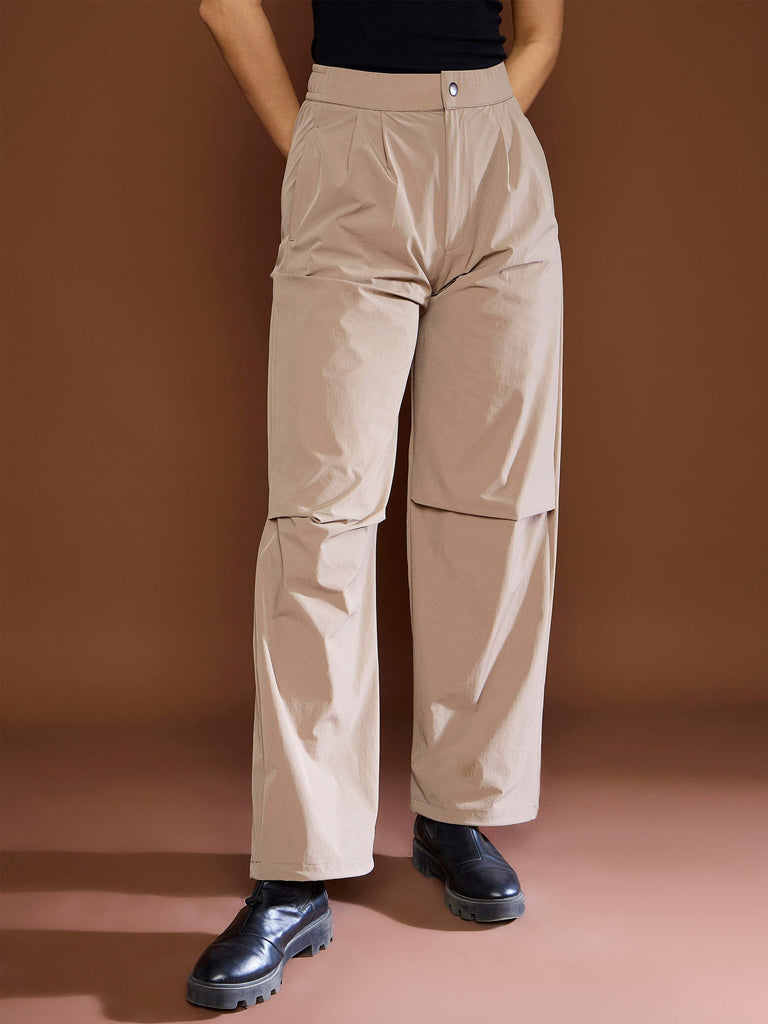 Women's Unisex Taupe Front Dart Baggy Parachute Pan