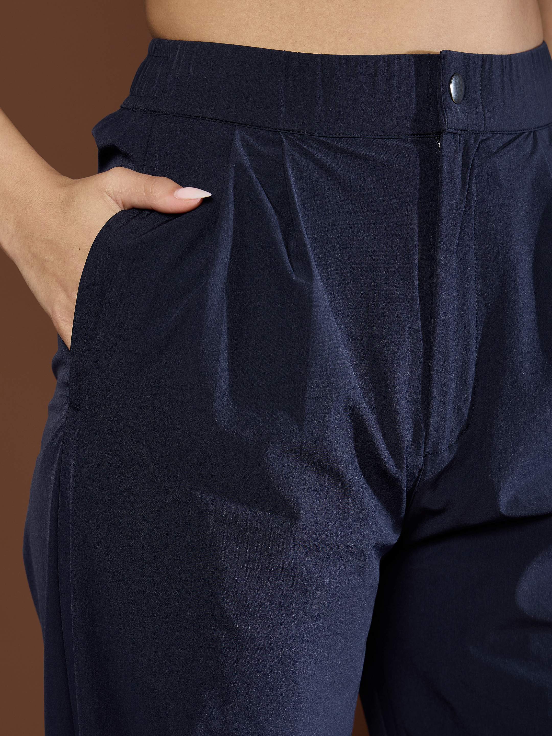 Women's Unisex Navy Front Dart Baggy Parachute Pants-SASSAFRAS