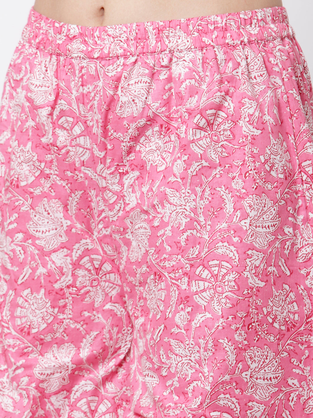 Women's Pink pure cotton Round Neck Kurta with Sharara & Dupatta 3Pc set -  Trends Matters