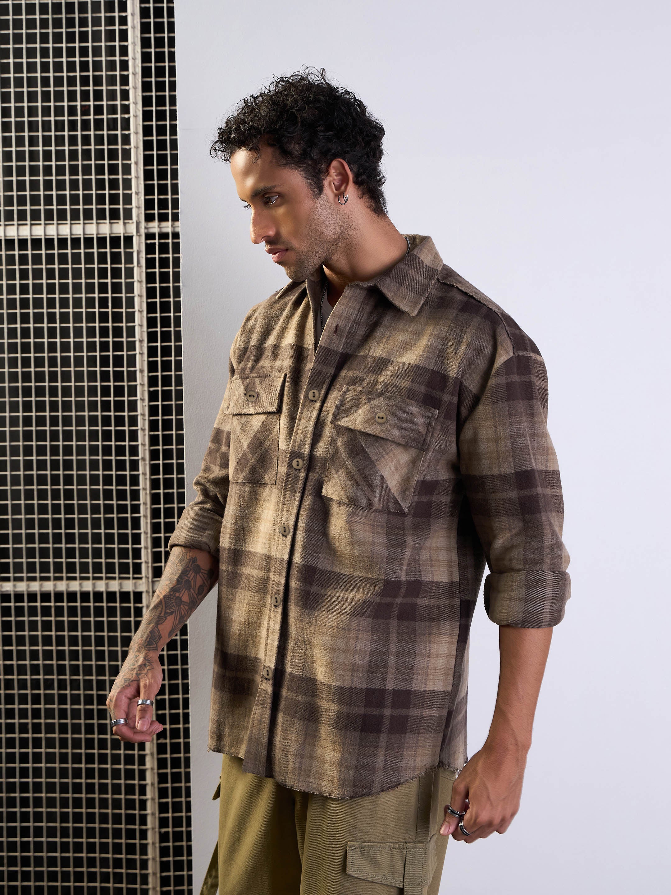 Men's Beige Over Size Shirt - Mascln Sassafras