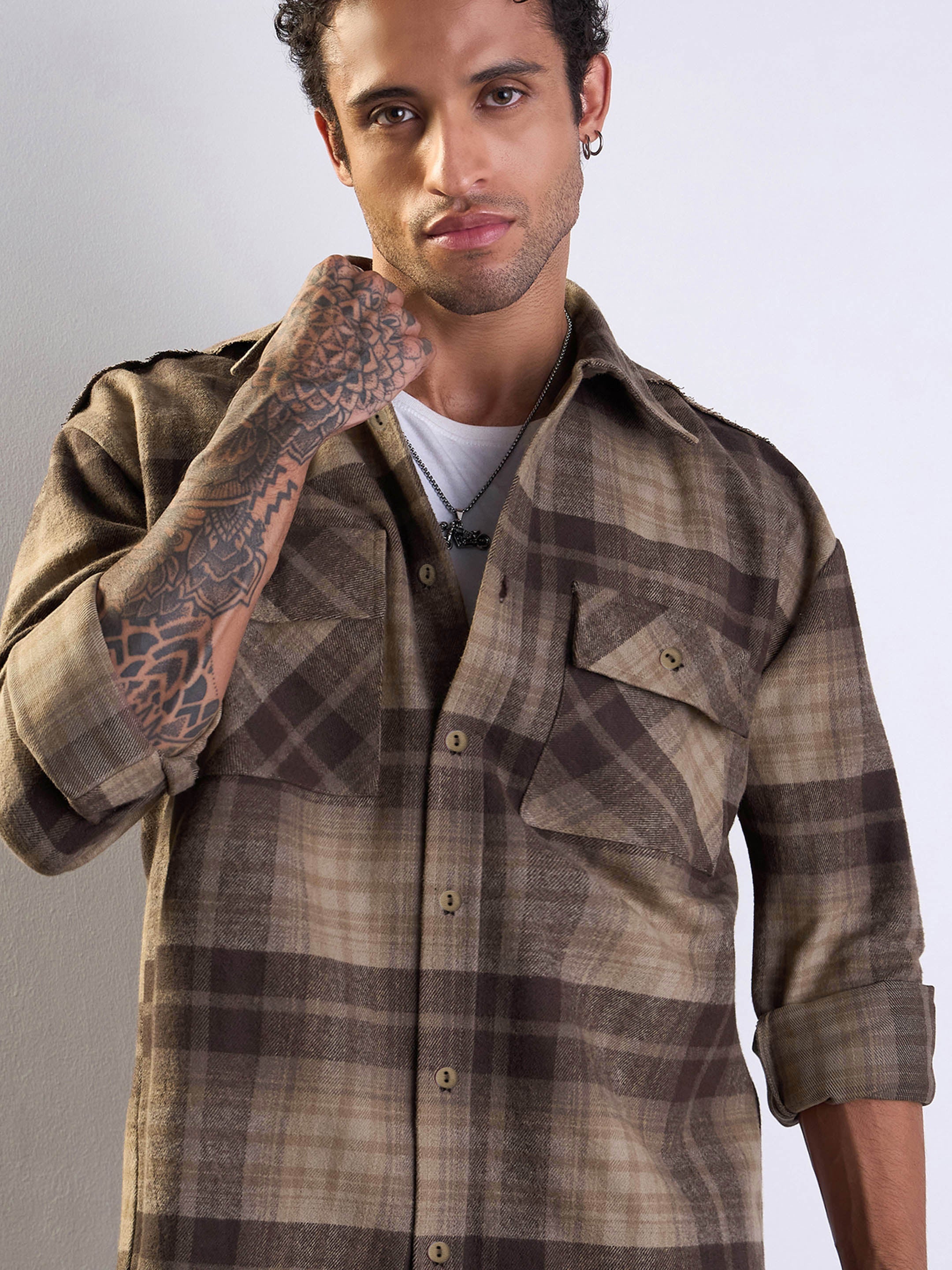 Men's Beige Over Size Shirt - Mascln Sassafras