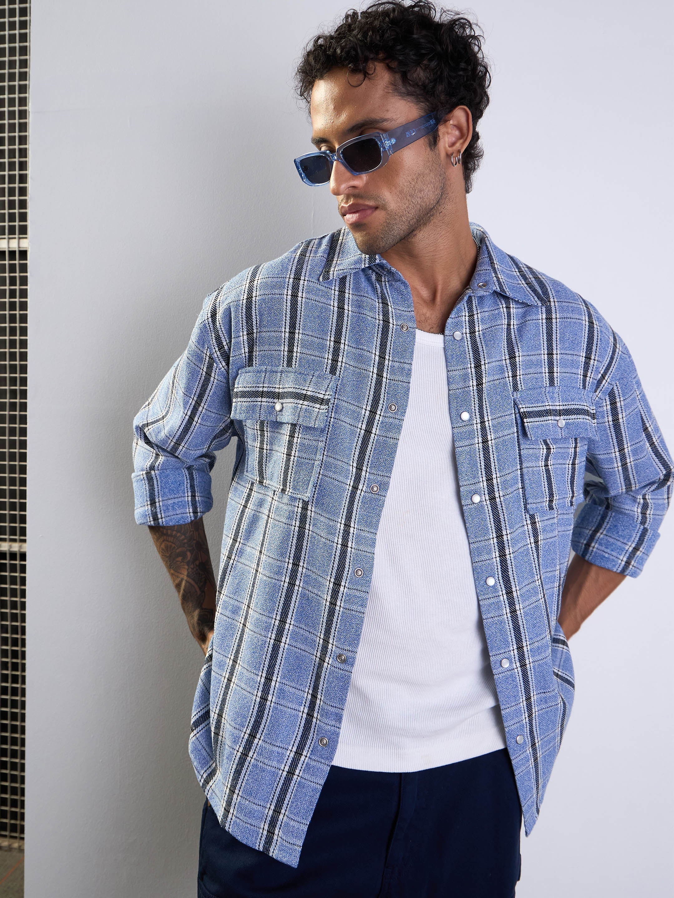 Men's Blue Over Size Shirt - Mascln Sassafras