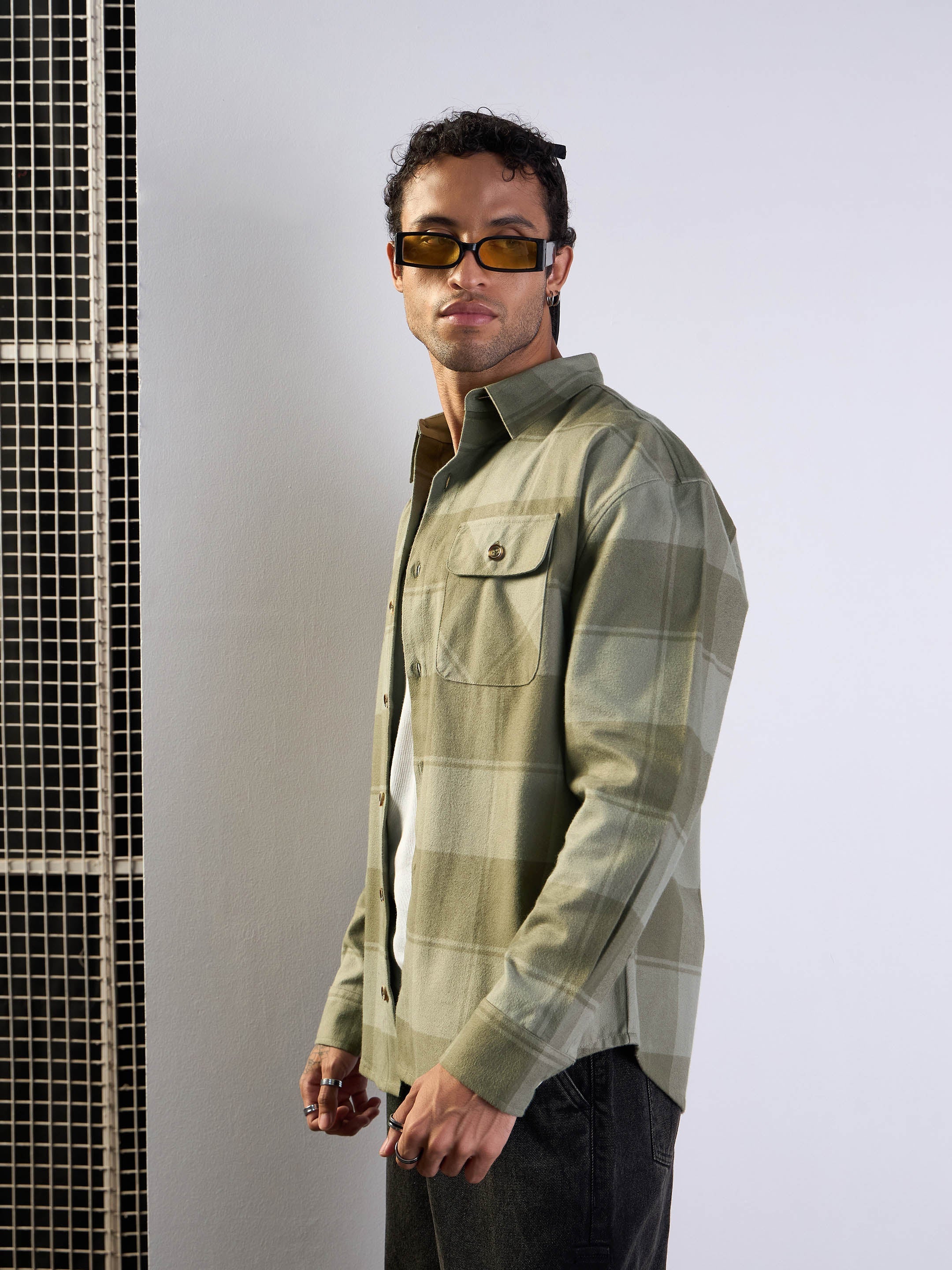 Men's Olive Over Size Shirt - Mascln Sassafras