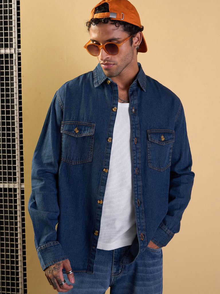 Men's Blue Solid Shirt