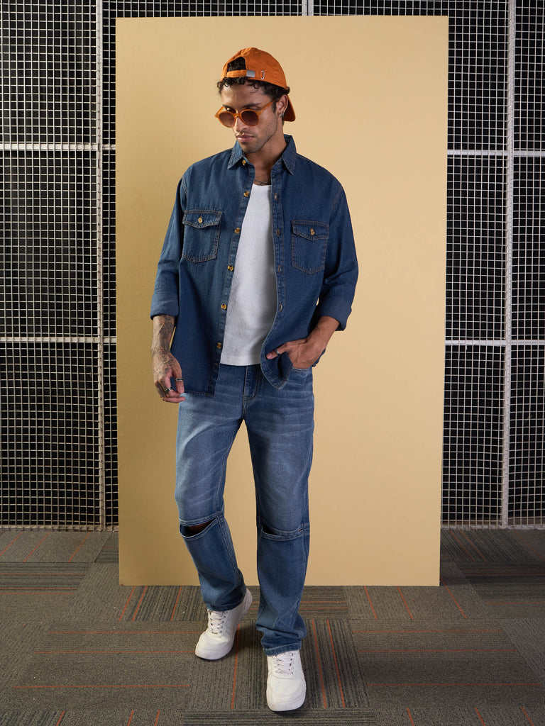 Men's Blue Solid Shirt