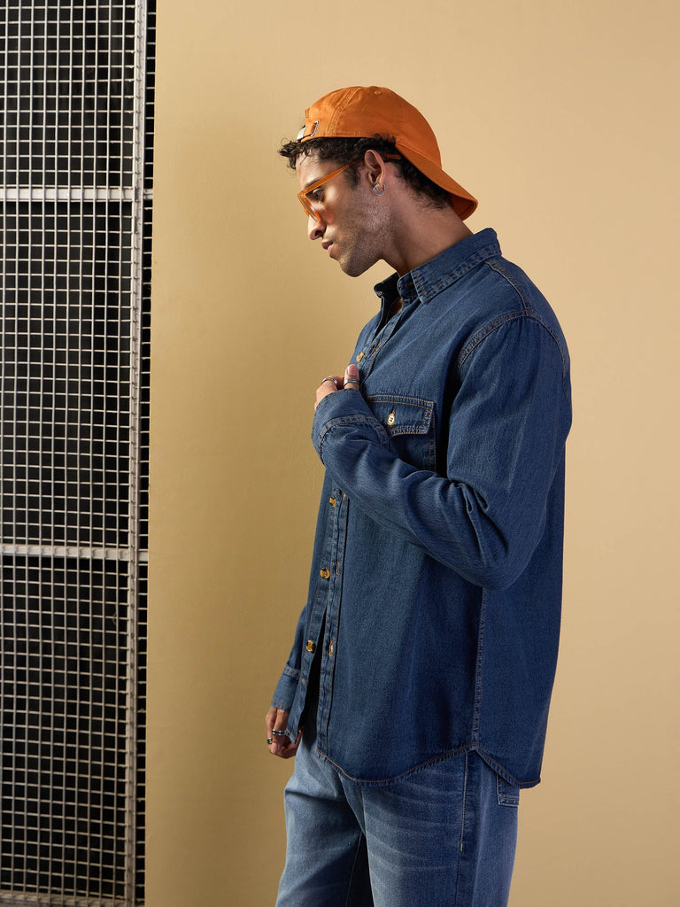 Men's Blue Solid Shirt