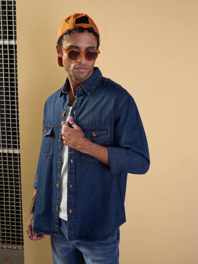 Men's Blue Solid Shirt