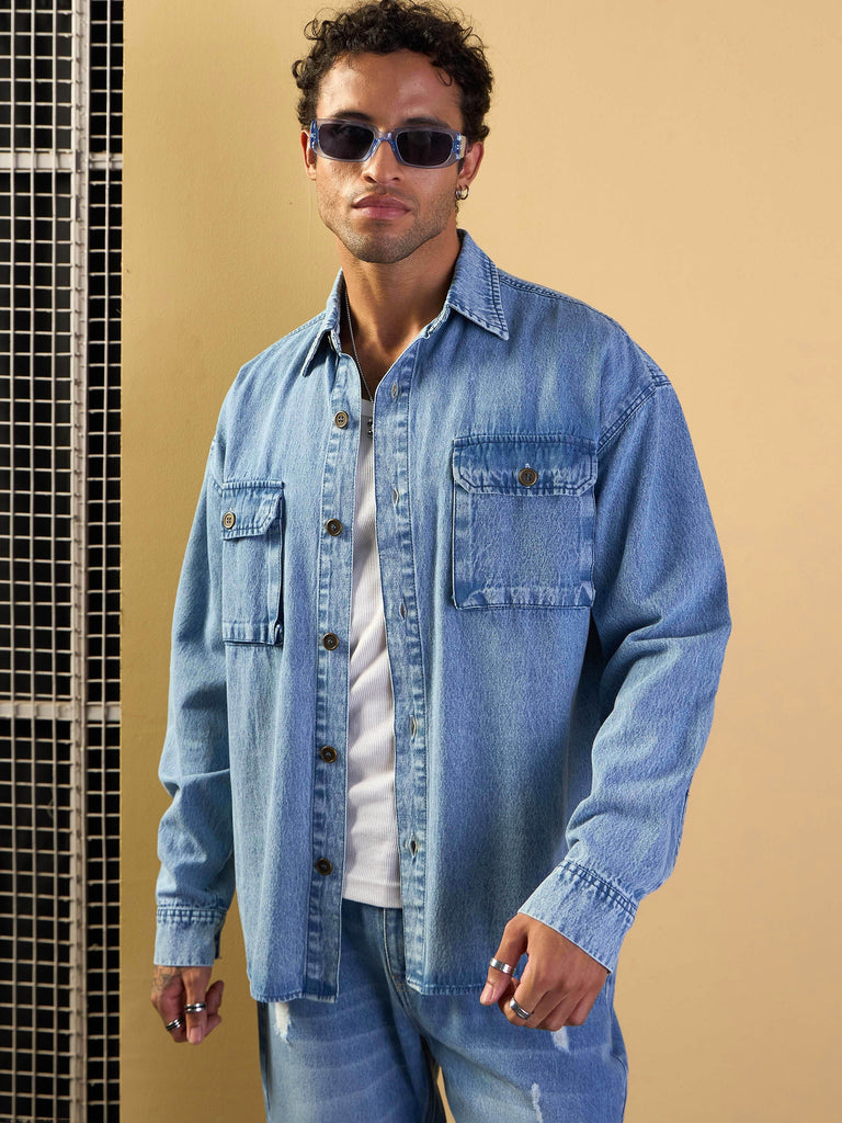 Men's Blue Over Size Shacket