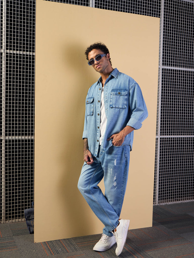 Men's Blue Over Size Shacket