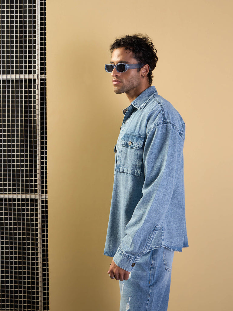 Men's Blue Over Size Shacket