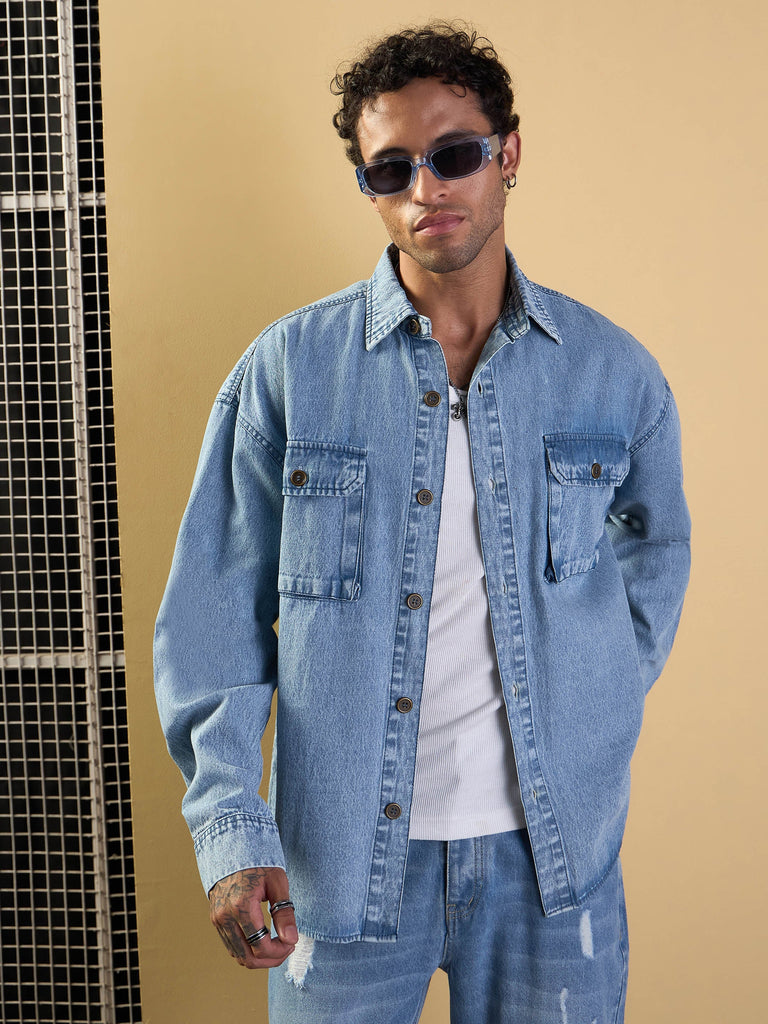 Men's Blue Over Size Shacket