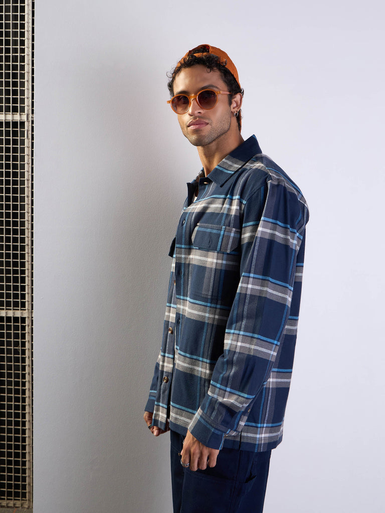 Men's Navy Blue Side Pocket Shacket